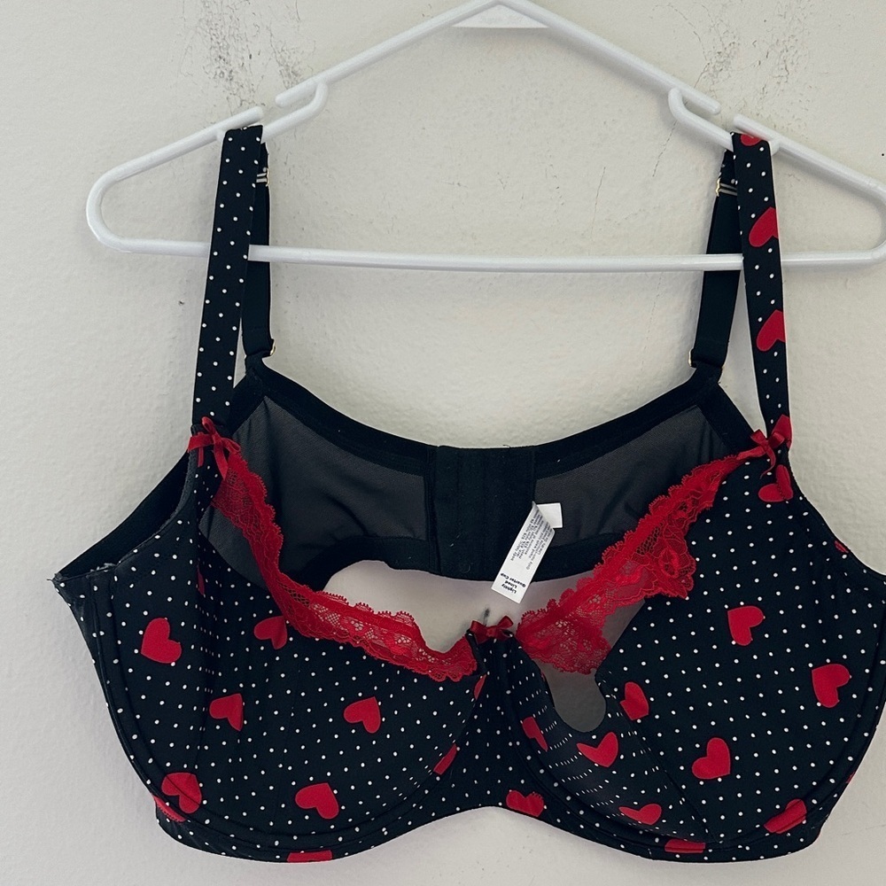 Cacique Black Bra with Red Heart Accents